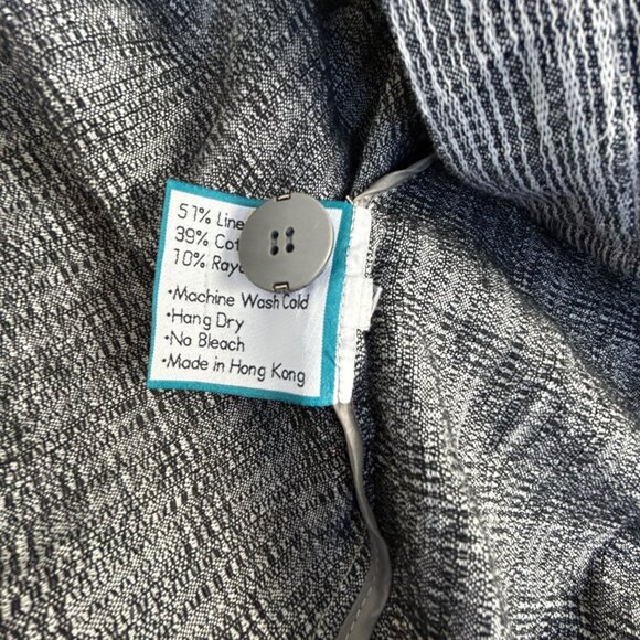 Signature Collection Fridaze Black Pinstripe Button-Up Blouse Medium Linen Blend - Picture 4 of 7